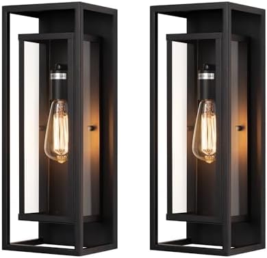 mirrea 18" Modern Outdoor Porch Wall Light, Matte Black, 2 Pack by mirrea