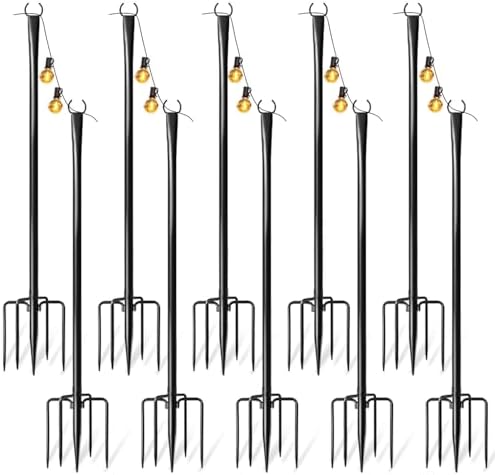 10 Pack String Light Poles for Outside, Adjustable Metal Patio Light Poles by Fussion
