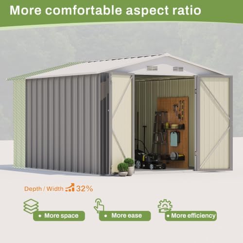 Patiowell 8x10 FT Outdoor Storage Shed, Metal Sheds, Gray - Image 6