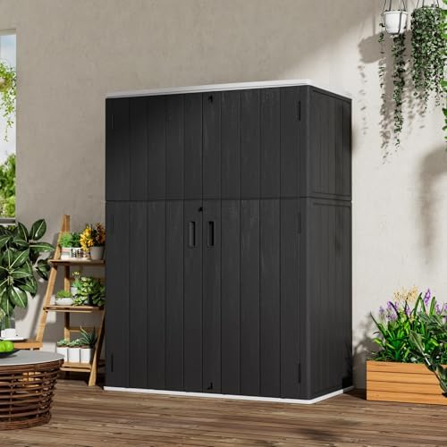 Mrosaa Vertical Outdoor Storage Cabinets,Plastic Sheds&Outdoor Storage with Floor,Outdoor Storage Box Waterproof/Lockable for Garage,Bike,Tools Storage Shed (57Cu.ft) - Image 4