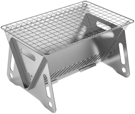 WINB Portable Folding BBQ Grill with Carry Bag for 1-2 People - Mini Charcoal Grill for Camping, Compact Stainless Steel Fire Pit, Outdoor Grill for Backyard, Hiking & Picnic (8.2X5.5 IN) by Winb