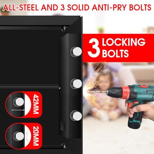 3.4 Cuft Large Safes for Home Use Fire and Water Proof, Anti-Theft Digital Home Safe With Programmable Keypad & Spare Keys, Home Safes Water and Fireproof for Documents Money Valuables - Image 4