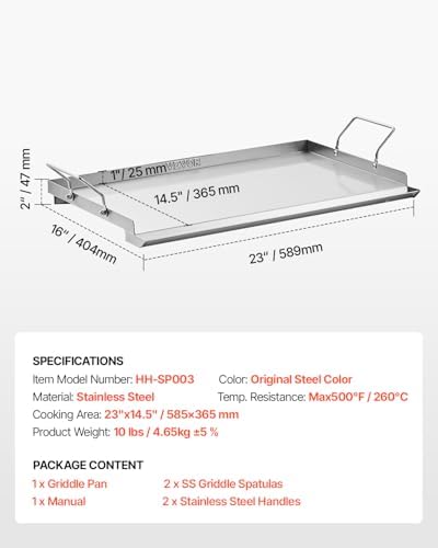 VEVOR Stainless Steel Griddle, 23x16 inch Universal Flat Top Rectangular Plate, Gas Grill Griddle for BBQ Grill, Teppanyaki, Portable Family Cookware with Handle, for Camping Tailgating Party - Image 7