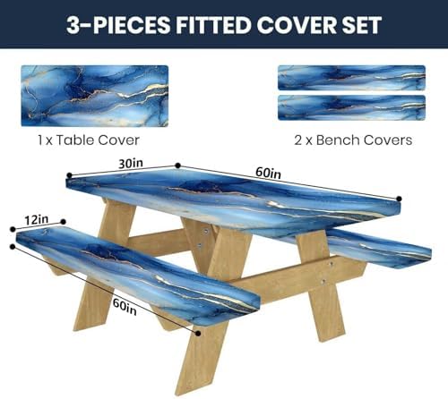 CAPSCEOLL Picnic Table Cover with Bench Covers 5ft - Dark Blue Marble - Image 2