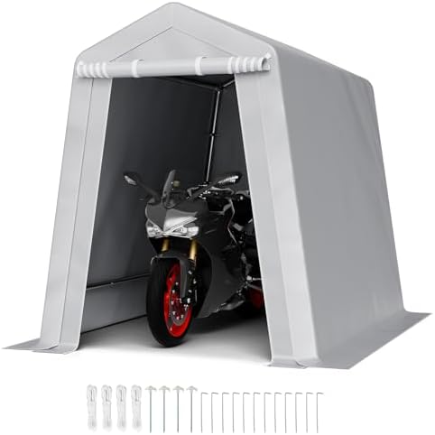 VEVOR 6x8x7 FT Heavy-Duty Portable Outdoor Storage Shed Tent, Waterproof Carport Garage Shelter with Roll-Up Zipper Door & Vents, UV-Resistant Canopy for Motorcycle, Bike, Lawn Mower, Tools, Gray by VEVOR