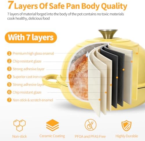 6QT Enameled Cast Iron Yellow Dutch Oven For Sourdough Bread Baking - Image 4