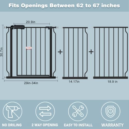 Extra Wide Baby Gate Black 63-71 Inch Wide Pressure Mounted Auto Close Child Safety Gate Long Dog Gate for House Doorways - Image 2
