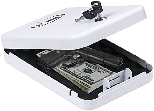 Tenamic Pistol Safe, Portable Travel Gun Safe, Solid Steel Handgun Lock Box for Home, Gun Safes for Car, White by Tenamic