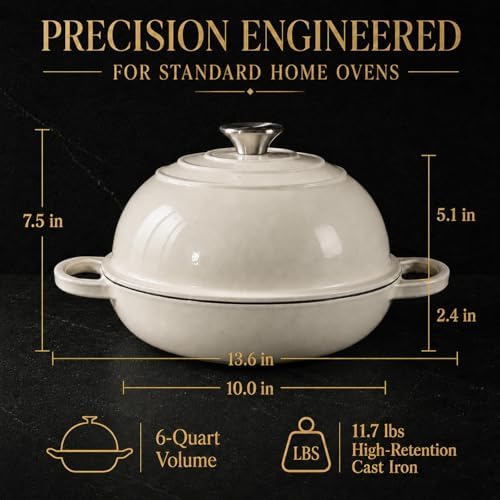 AHJ 6QT Dutch Oven For Bread Baking, Enameled Cast Iron Dutch Oven Pot with Lid, Multi-Functional Bread pan, Sourdough Baking Supplies with Proofing Basket, Cast Iron Bread Oven, Silicone Sling & Gloves. - Image 3