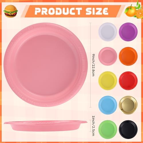 Plastic Plates 9 Inch Plastic Solid Round Party Dessert Dinner Plates for Weddings Party BBQs Birthday Camping and Anniversary (30, Pink) - Image 3