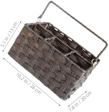 VILLCASE Imitation Rattan Woven Storage Basket with Handle PP Coffee - Image 2