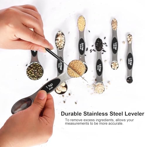 Magnetic Measuring Spoons Set with Leveler, Stackable Stainless Steel Tablespoons for Baking, Fits in Spice Jars - Image 4