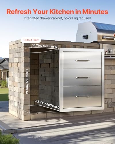 VEVOR Outdoor Kitchen Drawers 18.11"W x 23.23"H x 23.23"D Stainless Steel - Image 7