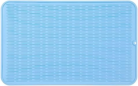 MicoYang Silicone Dish Drying Mat for Multiple Usage,Easy clean,Eco-friendly,Heat-resistant Silicone Mat for Kitchen Counter or Sink,Refrigerator or Drawer Liner Light Blue 4XL 32 inches x 18 inches by MicoYang