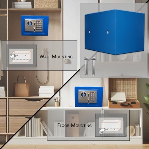 Yuanshikj Small Steel Security Safe Box with Keypad,Key;0.23 Cu Ft, Blue - Image 3
