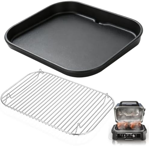 Griddle Plate and Grill Rack for Ninja Woodfire Grill OG700 Series, 2-in-1 Cast Iron Flat Top Griddle Pan and Stainless Steel Roast Rack, Fits OG701 OG751, Replacement Ninja Woodfire Grill Accessories by WelcometoFlameDuty