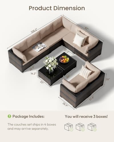 Patio Furniture Set - All-Weather - 10 Piece Patio Outdoor Conversation Set, Modular Wicker Rattan Sectional Sofa for Backyard, Garden, Poolside, Balcony, Porch, Patio, Brown/Khaki - Image 6