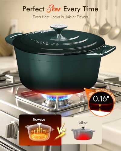 Nuwave 6 Qt PFAS-Free Enamel Cast Iron Dutch Oven Pot with Lid, Pine Forest - Image 5