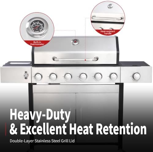 6-Burner Propane Gas Grill with Cast Iron Grates and Griddle - Image 5