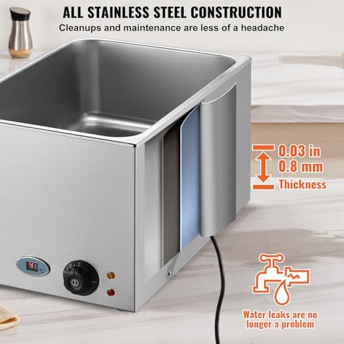 VEVOR Commercial Food Warmer 24QT Bain Marie 1200W Electric Buffet Steam Table - Countertop Stainless Steel for Wet or Dry Use - Parties, Catering and Restaurant - Image 5