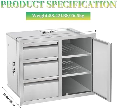 Outdoor Kitchen Drawer Combo 28" W x 20.1" H x 19.8" BBQ Triple Drawers & Access Door, Stainless Steel Cabinet, Perfect for Outdoor Kitchen Island Patio Grill Station - Image 3