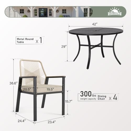 SUNSHINE VALLEY 5pc Patio Dining Set, 42" Round Table & 4 Rattan Chairs - Image 5