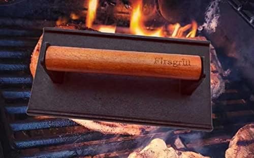 Firsgrill 8.3"×4.3" Heavy-Duty Cast Iron Grill Burger Press and Meat Steak with Wood Handle for Blackstone Camp Chef Pitboss Weber Griddle Grills (Rectangle) - Image 5