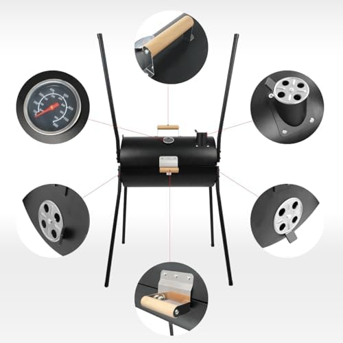 Portable Charcoal Grill & Smoker with Lid Thermometer, 2-in-1 Double-Sided BBQ Grill with Removable Grates, Heat Retention Body, for Camping, Patio & Backyard Parties, Serves 3–5 - Image 3
