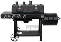 Char-Griller® Texas Trio 3-Burner Gas & Charcoal Grill and Smoker, Push Button to Ignite, Dual temperature Guages, Side Burner, Includes Side Firebox, 1,390 Cooking Square Inches, Black, Model# 3070 by Char-Griller