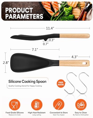 Badiano Silicone Cooking Spoon for Nonstick Cookwares, Multi-function,11.4" - Image 2