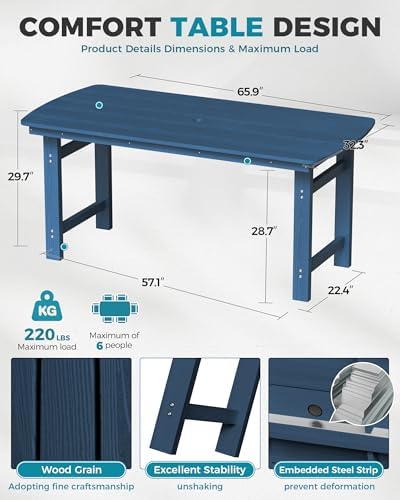 Ciokea HDPE Outdoor Patio Dining Table, All-Weather Furniture, Navy Blue - Image 2