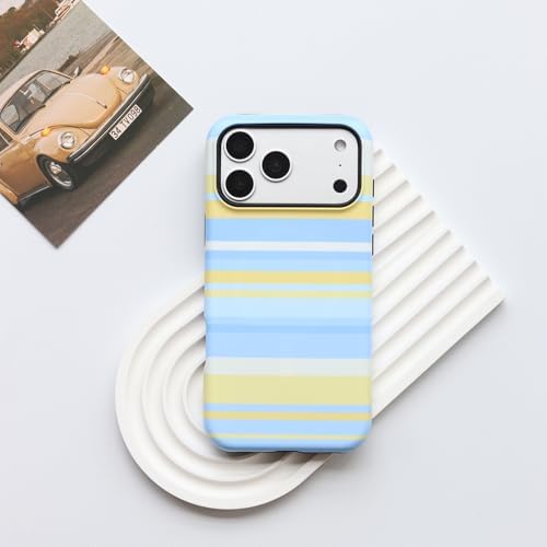 for iPhone 18 Pro Max Case, Magnetic Matte Frosted Dual-Layer Striped Phone Case for Women, Retro Aesthetic Cover Compatible with MagSafe Accessories - Sea Salt Lemon - Image 2