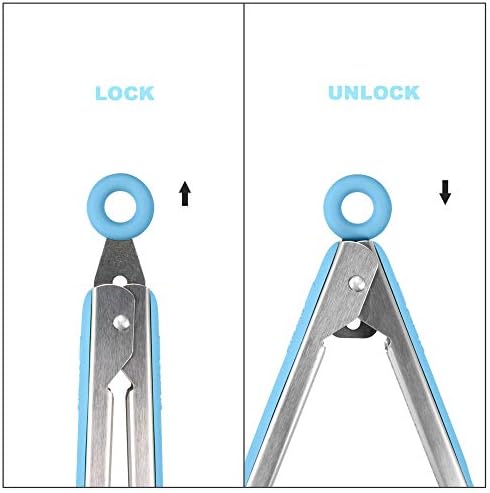 Premium 304 Stainless Steel Tongs Set – 12" Grill Tongs & 9" Cooking Tongs, Heat Resistant up to 600°F, Wavy Grip Head, Non‑Slip Handle with Locking Clip & Hanging Loop, Dishwasher Safe, Blue - Image 4