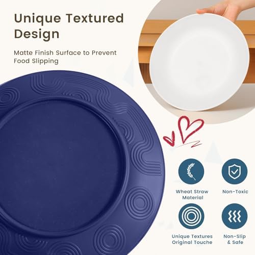 Homienly 40 PCS Wheat Straw Plates and Bowls Sets, Cups Sets, Service for 8, Unbreakable Microwave and Dishwasher Safe Dinnerware Sets,Reusbale Plastic Dishes Set - Island, Matte - Image 4