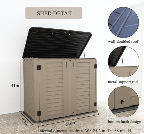 KINYING Outdoor Storage Shed - Horizontal Storage Cabinet Waterproof for Garden, Patio, Backyard, Storage Box for Easy Storage of Garbage Cans, Tools, Lawn Mower, 35 Cubic Feet,Dark Brown - Image 3