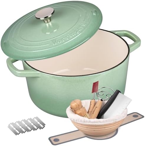 VORRINGARD Enameled Cast Iron Dutch Oven Pot with Lid, for Bread Baking, Round Bread Oven- include Sourdough Bread Baking Supplies Set, 6QT, Sage Green by Unknown