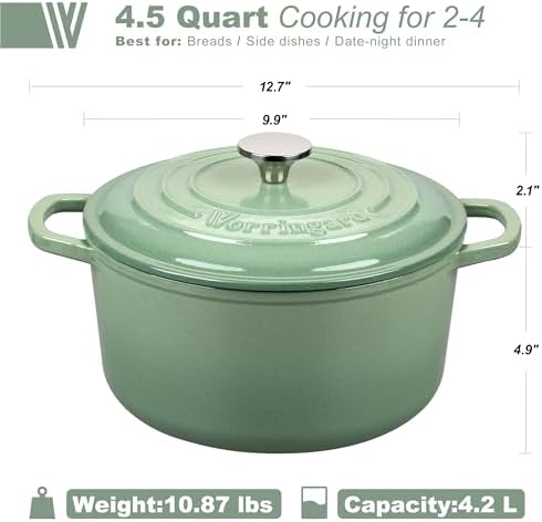 VORRINGARD Enameled Cast Iron Dutch Oven Pot with Lid, for Sourdough Bread Baking, Round Dutch Ovens, 4.5 Quart, Sage Green - Image 2