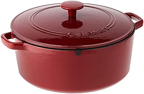 Cuisinart Chef's Classic Enameled Cast Iron Dutch Oven with Lid, Porcelain Enameled Interior, Oven Safe, Induction Compatible, 7-Quart, Round, Cardinal Red by Cuisinart