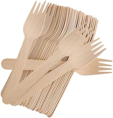 Disposable Wooden Forks, 100 PCS Eco-friendly Forks Recycling Wood Utensils Disposable Cutlery Fork for Eating, Outdoor Camping, Party, Picnics, Weddings, Dinner Events by Eacpokc