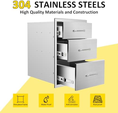 Outdoor Kitchen Drawers 18''Wx 24''H x 23''D Triple BBQ Drawers Stainless Steel Built-in Drawer for Outdoor Kitchen Island, Patio Grill Station - Image 3