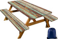 CAPSCEOLL Elastic Picnic Table Cover with Bench Covers 8ft - Windproof Scratch-Resistant Waterproof - Rustic Wood Camping Tablecloth with Drawstring Bag for RV Essentials Pet Lovers (96in, 3 PCS) by CAPSCEOLL
