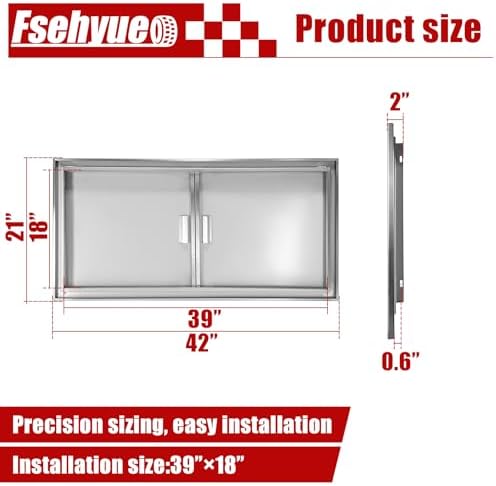 Outdoor Kitchen Door 42'' W x 21'' H Double BBQ Access Door Stainless Steel Flush Mount Doors Wall Vertical Doors with Handle Suitable for Grilling Station BBQ Island Outside Cabinet - Image 4