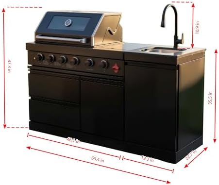 65" Modular Outdoor Kitchen Island,4-Burner 72,000 BTU Stainless Steel Propane Grill with Side Burner,Infrared Burner,Sink,and Granite Countertop.Gas Grill for Backyard & Patio BBQ. - Image 2