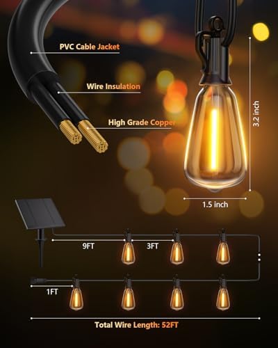 Brightown 52FT Solar String Lights Outdoor, 15+2 Shatterproof LED Bulbs - Image 5