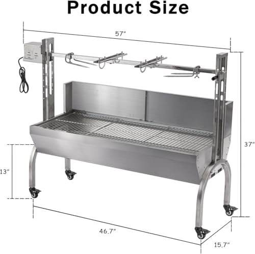 Rotisserie Grill With Wind Screen, Stainless Steel Charcoal Spit, Electric Pig Rotisserie Machine, 176LBS/80KG BBQ Grill for Pig Roasting, Camping & Backyard Use - Image 2