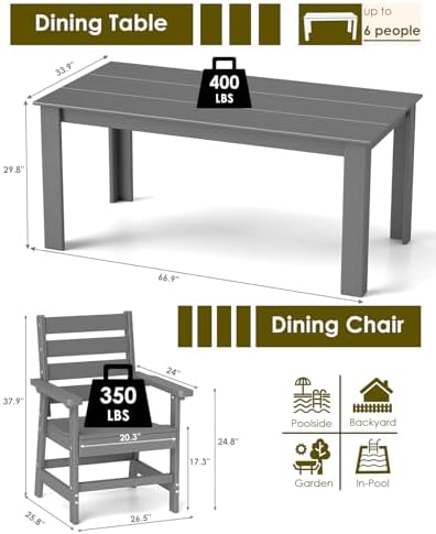 GREENVINES 5-piece Outdoor Dining Set, HDPE Table & 4 Chairs, Gray - Image 2