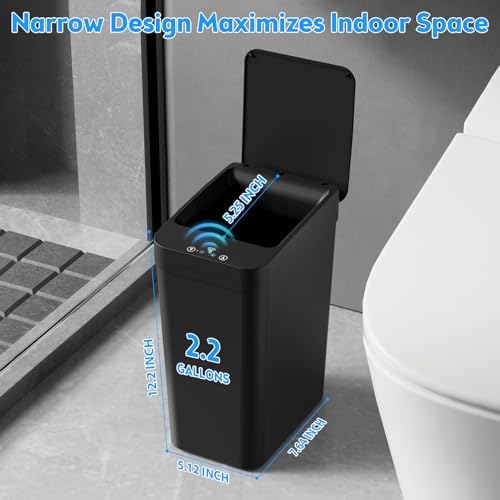 Bathroom Trash Can with Lid, KOEYLE 2 Pack 2.2 Gallon Automatic Touchless Garbage Can, Small Motion Sensor Smart Trash Can, Slim Waterproof Trash Bin for Bedroom, Bathroom, Office, Living Room (Black) - Image 4