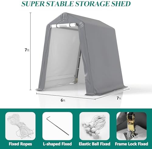 GARTOO 6' x 7' Outdoor Storage Shelter Shed, Gray - Image 2
