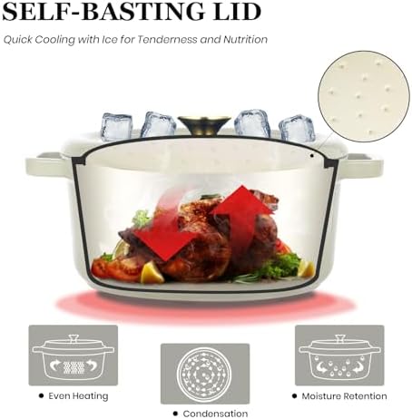 Overmont Enameled Cast Iron Dutch Oven - 5QT Pot with Lid Recipe Potholders - Image 2