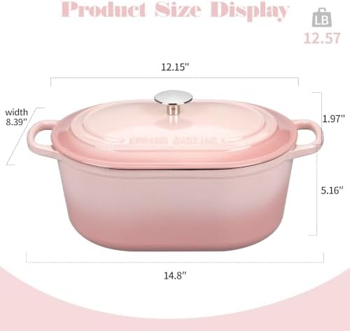 EDGING CASTING Enameled Cast Iron Oval Dutch Oven, 6QT, Pink - Image 2